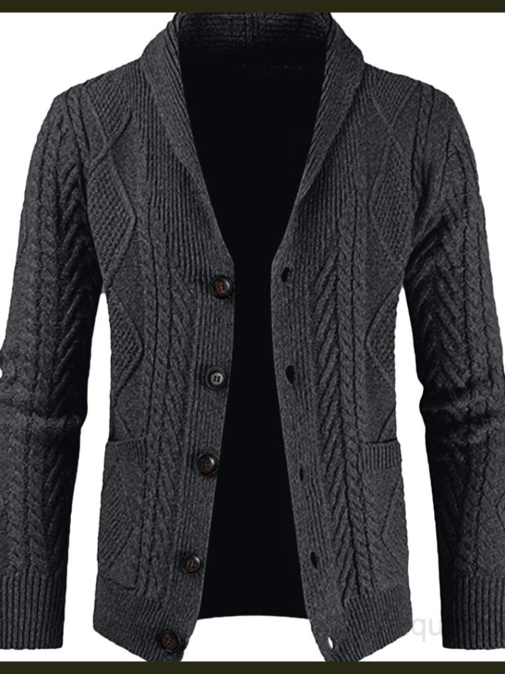 Mens Shawl Collar Cable Knit Cardigan Sweater